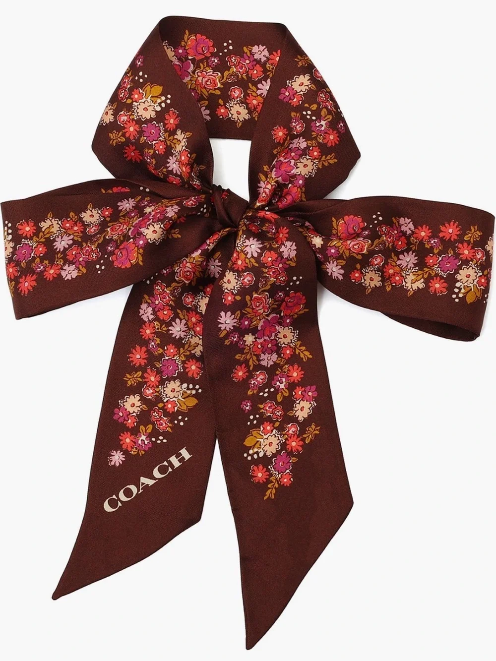 NWT 💐 COACH Posey Cluster Silk Scarf – Brown Multi